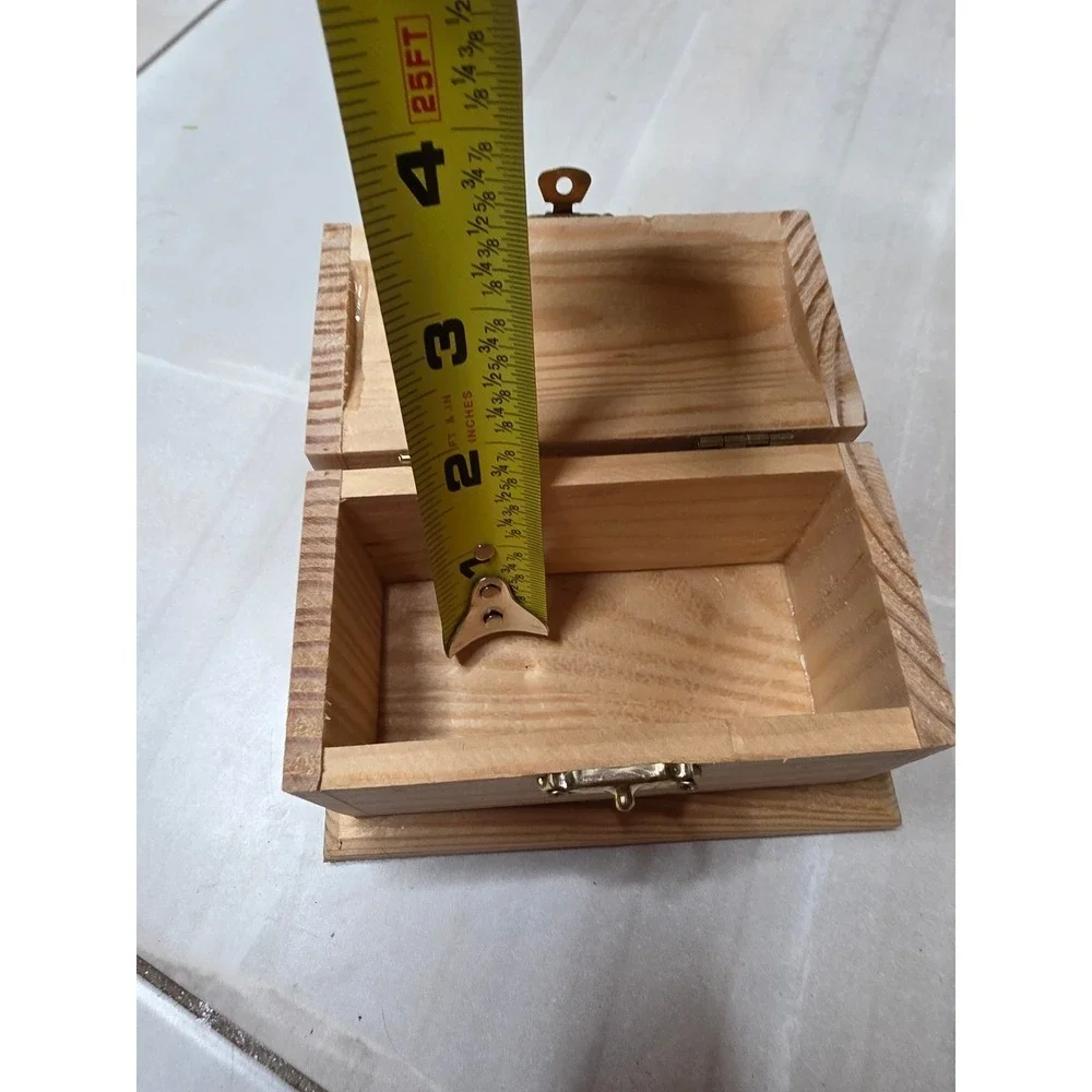 Unfinished Wood Treasure Chest Small Jewelry‎ Box Craft Storage Gold Latch E2